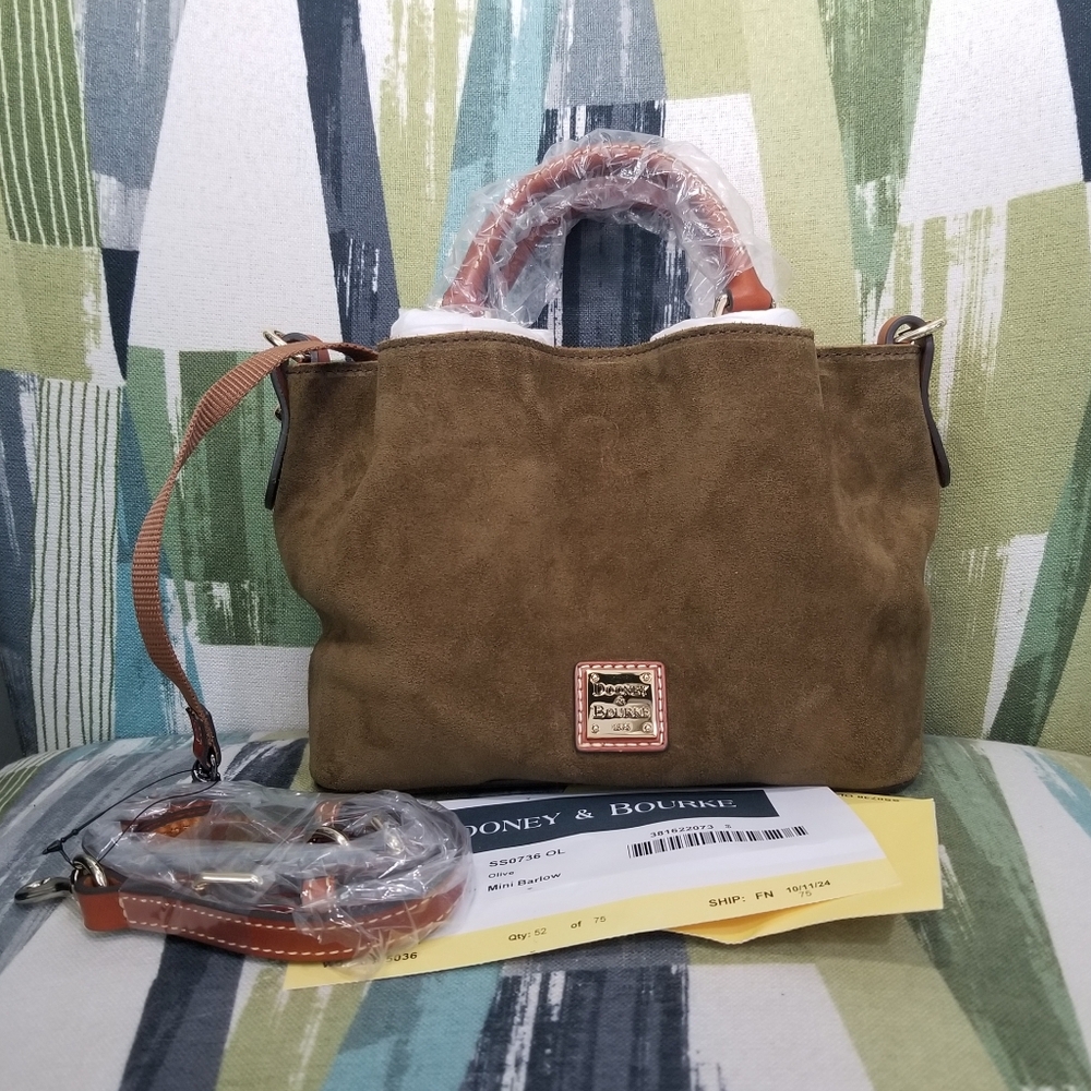Dooney & Bourke Suede Mini Barlow Satchel In Olive Chic Purse Boho - Picture 2 of 13